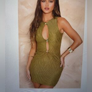 Olive green mini dress with gold details